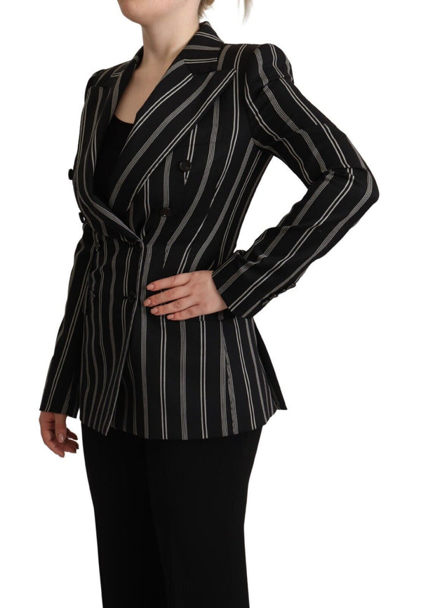 Black White Stripes Wool Long Sleeves Jacket