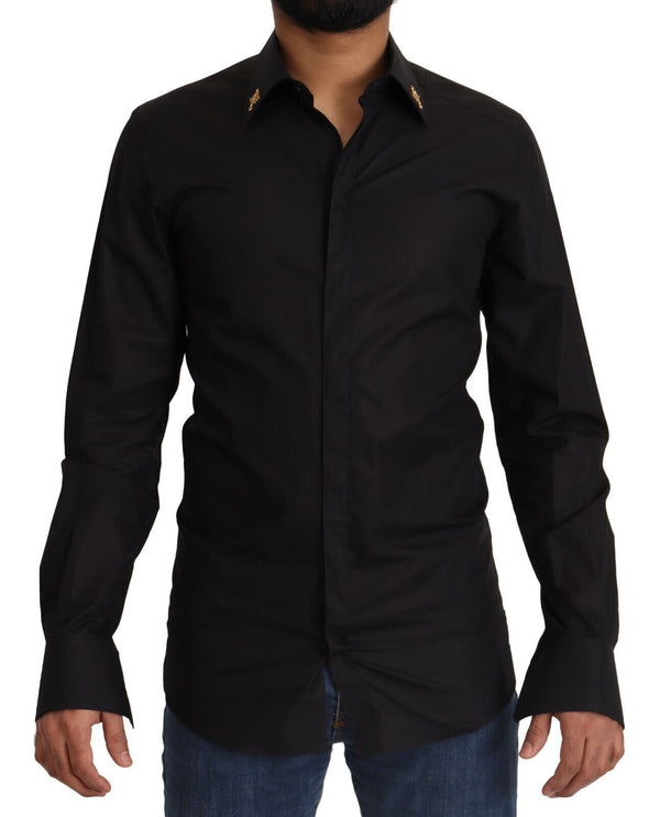 Black GOLD Cotton Crystal Cross Slim Shirt