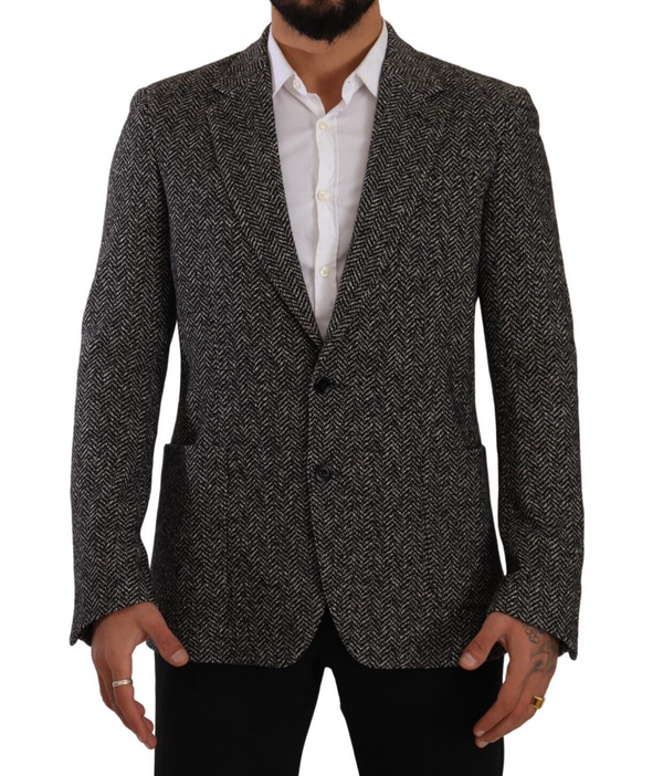 Gray Wool Tweed Jacket Two Button Blazer