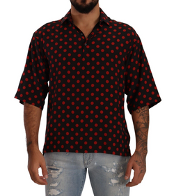 Red Black Silk Polka Dots Short Sleeves Shirt