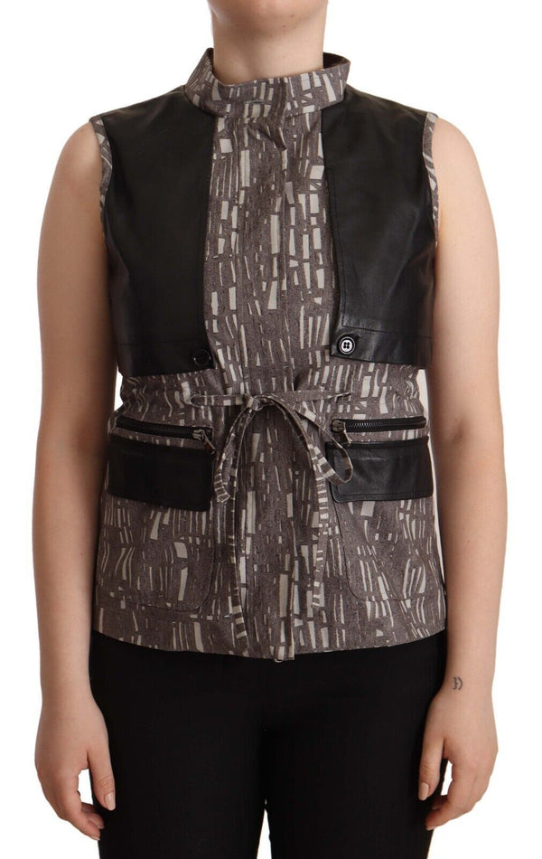 Brown Black Vest Leather Sleeveless Top Blouse