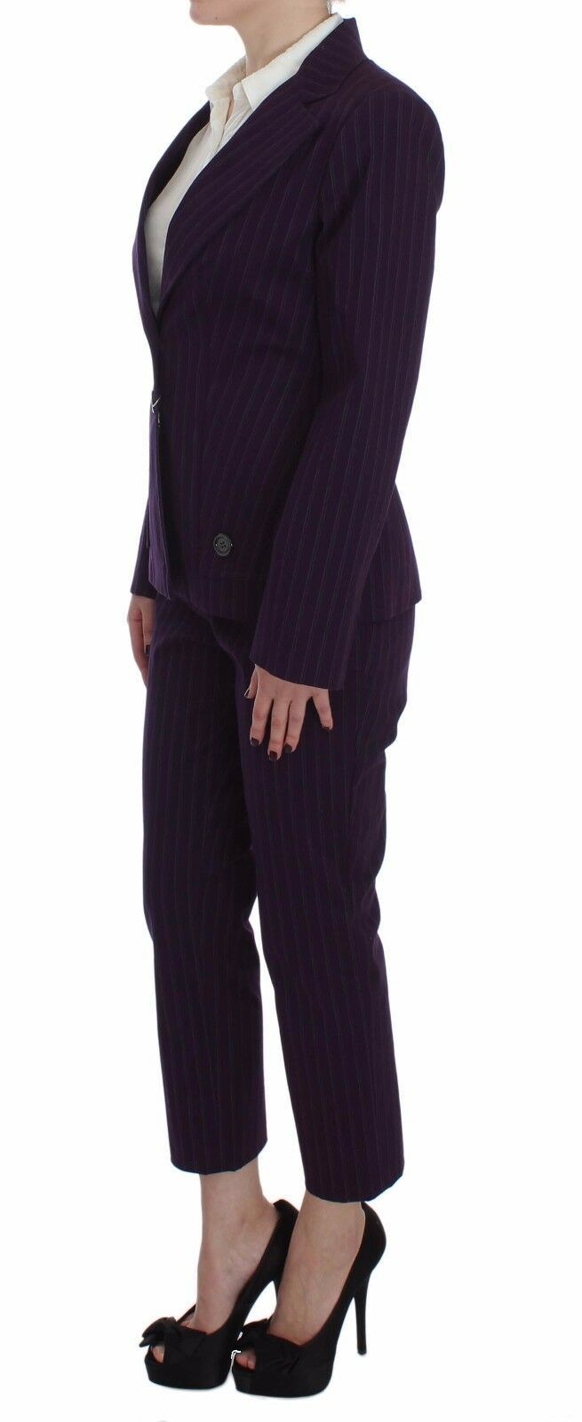 Purple Striped Stretch Coat Blazer Pants Suit