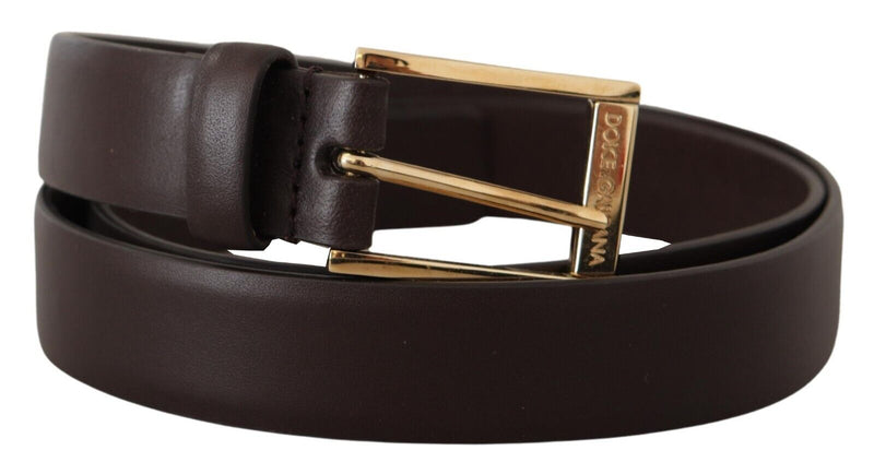 Dark Brown Leather Gold Tone Metal Buckle Belt