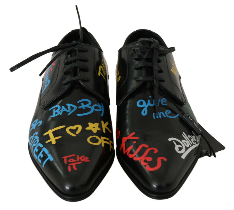 Black Leather James Bond Handpainted Shoes