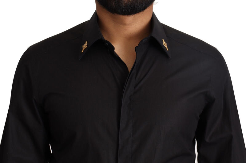 Black GOLD Cotton Crystal Cross Slim Shirt