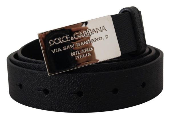 Black Leather Silver Tone Rectangle Buckle Belt