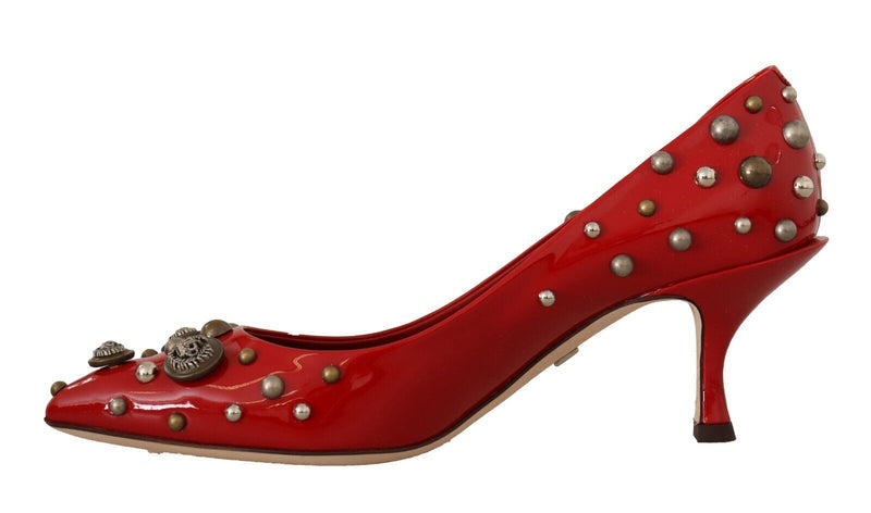 Red Patent Leather Studded Heels Pumps Shoes