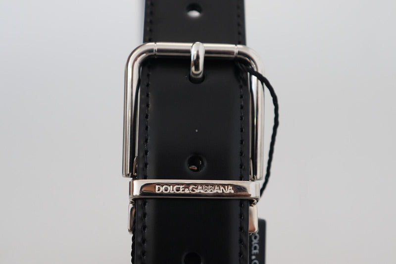 Black Leather Silver Tone Metal Buckle Belt