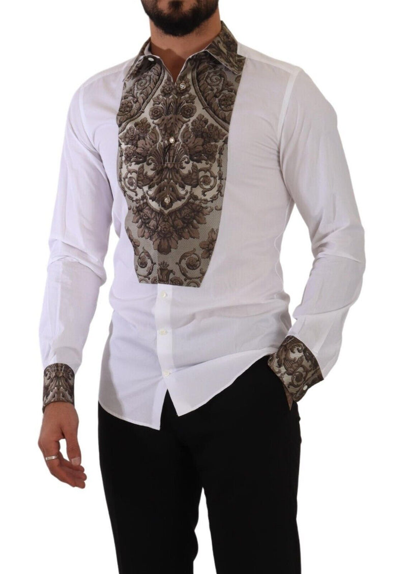 White GOLD Jacquard Cotton Slim Formal Shirt