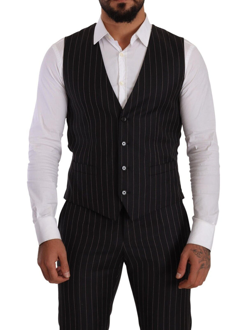 Black SICILIA Striped Wool Formal 3 Piece Suit