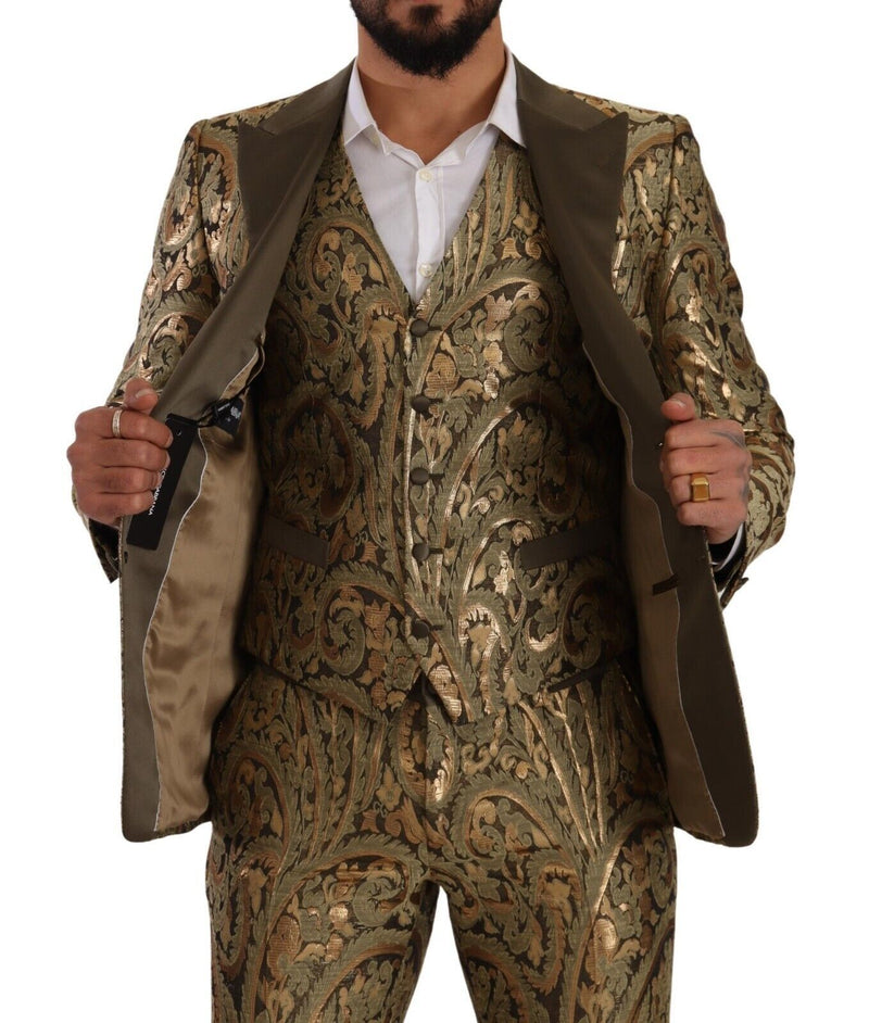 Gold Brocade Slim 3 Piece Single Breasted Suit