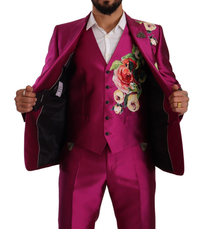 Pink MARTINI Floral Silk Slim 3 Piece Set Suit