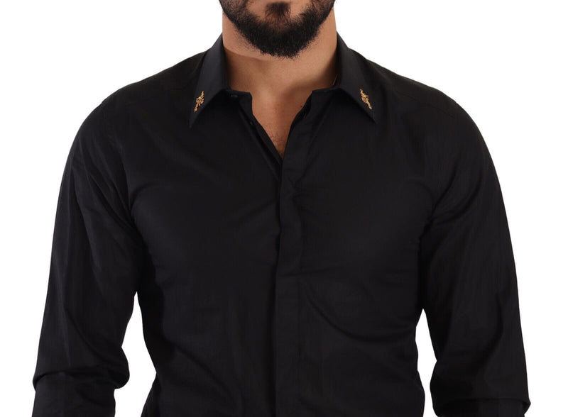 Black GOLD Cotton Crystal Cross Slim Shirt