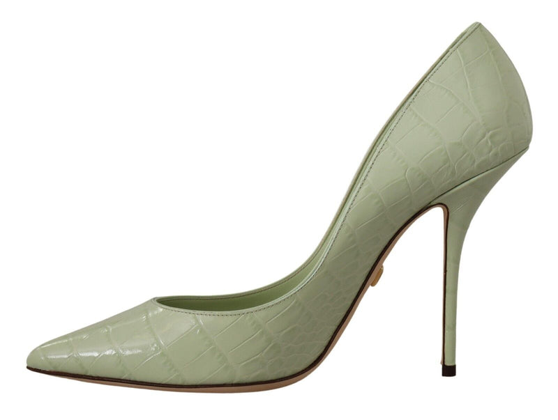 Mint Green Leather Stiletto Heels Pumps Shoes