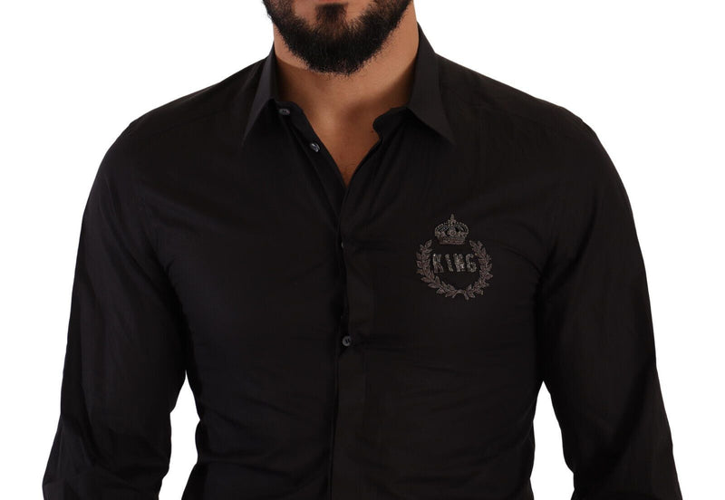 Black GOLD Logo Crown King Slim Formal Shirt