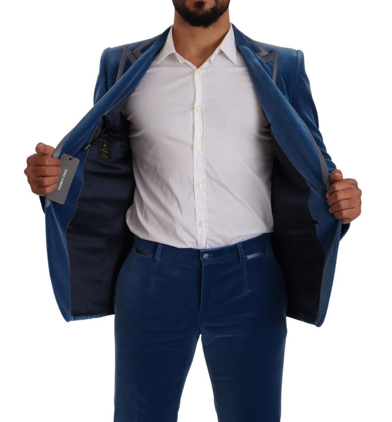 Blue SICILIA Velvet Slim Fit 2 Piece Suit