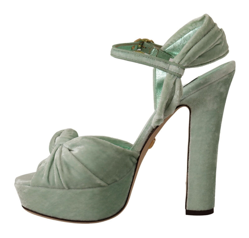 Green Velvet Ankle Strap Platform Sandals Shoes