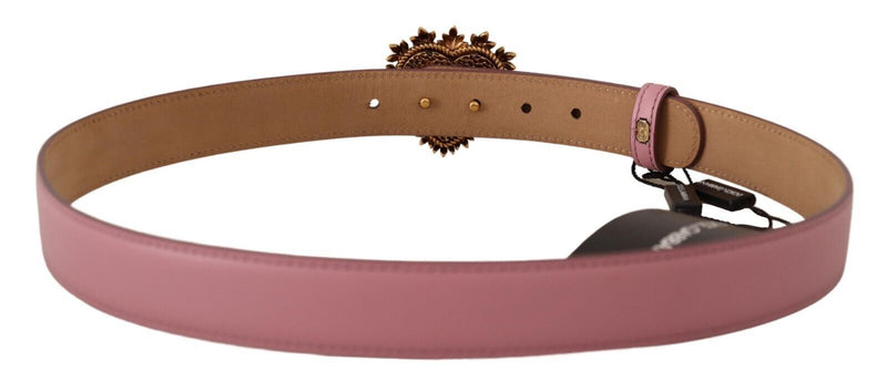 Pink Leather Heart Gold Logo Devotion Buckle Belt