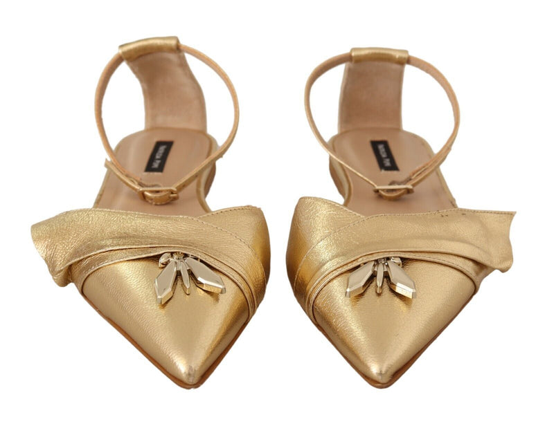 Gold Leather Ankle Strap Flats Sandals Shoes