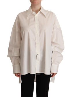 White Cotton Button Up Collared Long Sleeve Top