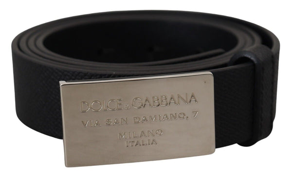 Black Leather Silver Tone Rectangle Buckle Belt