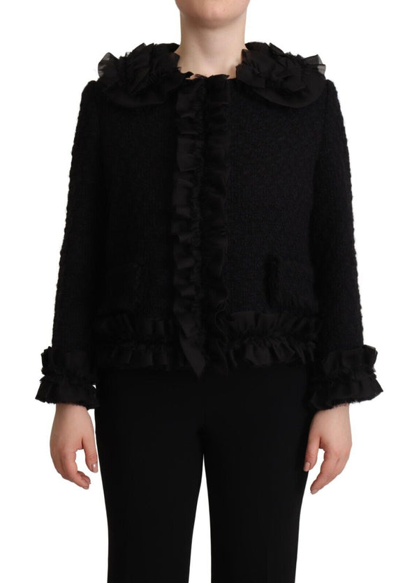 Black Wool Ruffled Blazer Coat Jacket