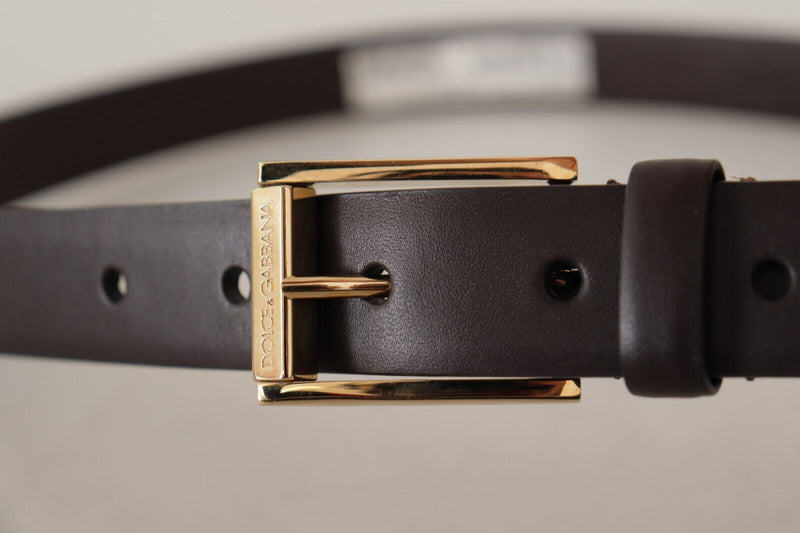 Dark Brown Leather Gold Tone Metal Buckle Belt