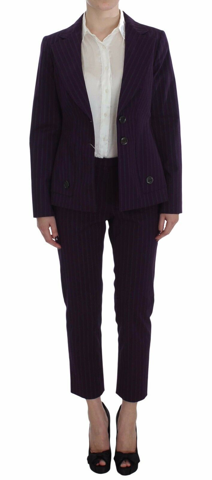 Purple Striped Stretch Coat Blazer Pants Suit