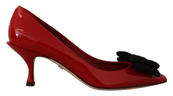 Red Patent Leather Bow Heels Pumps Shoes