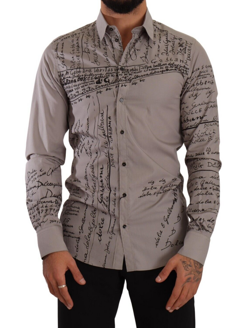 Gray GOLD Logo Print Cotton Collared Shirt