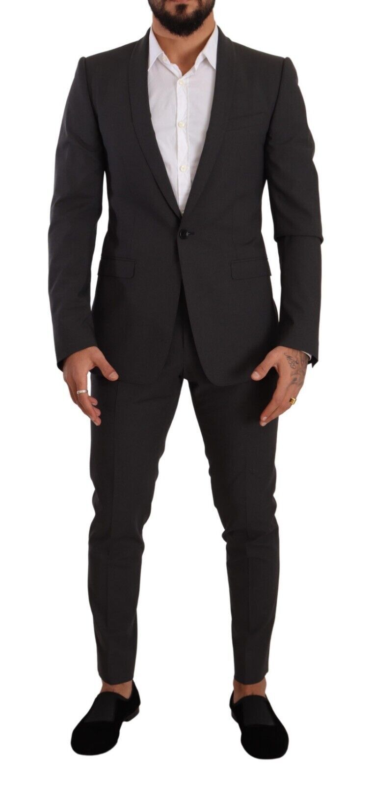 Gray GOLD Wool Single Breasted 2 Piece Suit