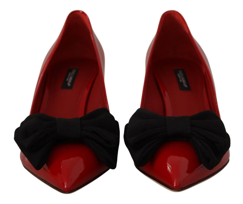 Red Patent Leather Bow Heels Pumps Shoes