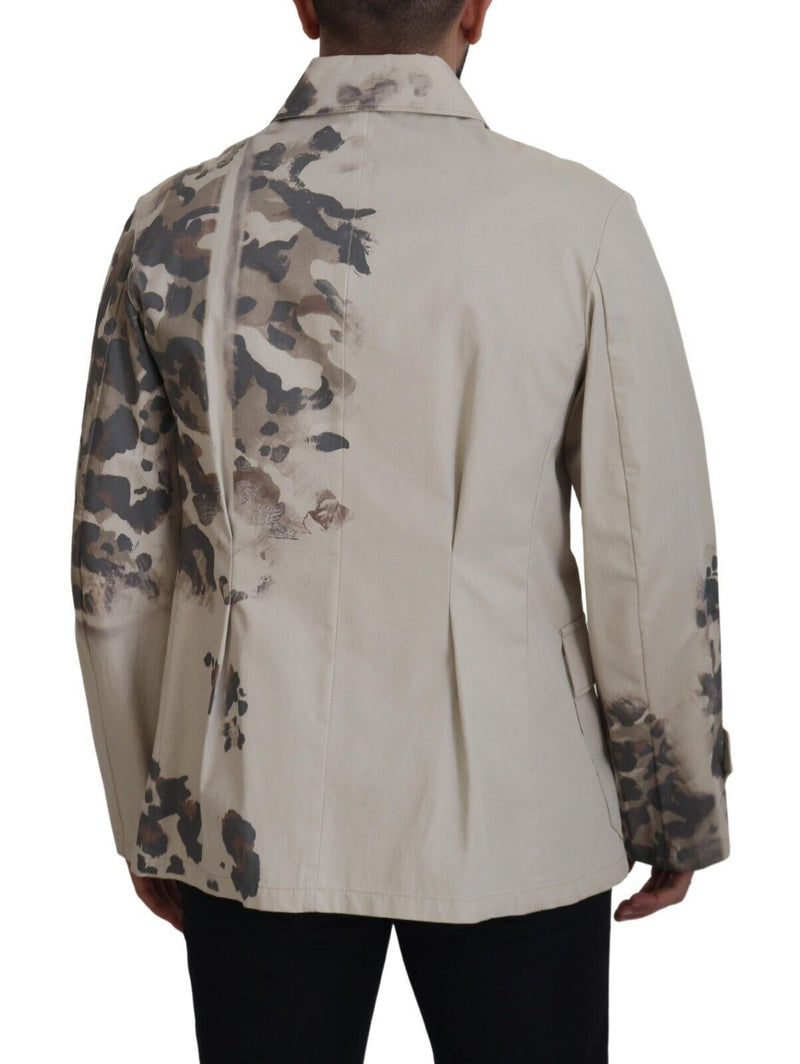 Beige Camouflage Cotton Long Sleeves Casual Shirt