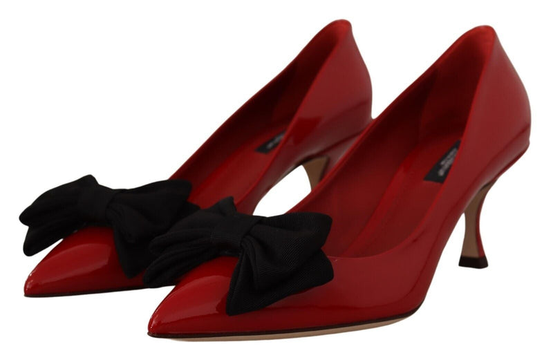 Red Patent Leather Bow Heels Pumps Shoes