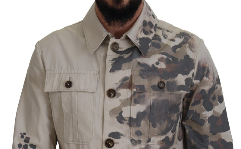 Beige Camouflage Cotton Long Sleeves Casual Shirt