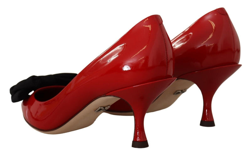 Red Patent Leather Bow Heels Pumps Shoes