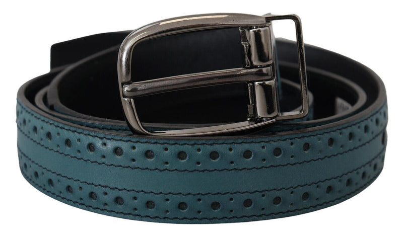 Blue Calf Leather Silver Metal Buckle Belt