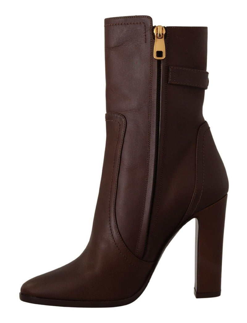 Toffee Leather Logo Heels Mid Calf Short Boots Shoes