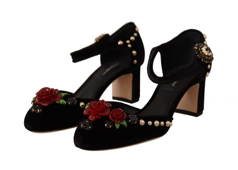 Black Embellished Ankle Strap Heels Sandals Shoes