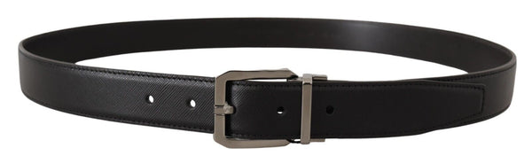 Black Calf Leather Logo Engraved Metal Buckle Belt