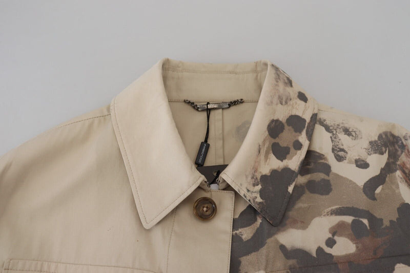 Beige Camouflage Cotton Long Sleeves Casual Shirt