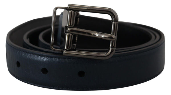 Blue Leather Silver Metal Buckle Vintage Belt