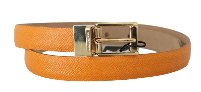 Orange Dauphine Leather Gold Buckle Belt