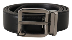 Black Calf Leather Logo Engraved Metal Buckle Belt