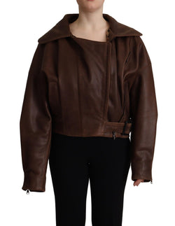 Brown Bull Leather Collared Biker Coat Jacket