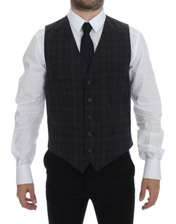 Gray Checkered Formal Dress Vest Gilet