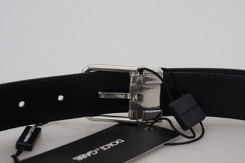 Black Leather Silver Tone Metal Buckle Belt