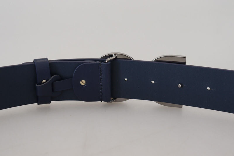 Blue Leather Silver Tone DG Metal Buckle Belt