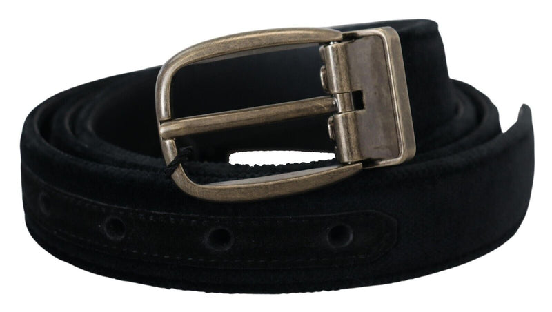 Black Velvet Leather Antique Metal Buckle