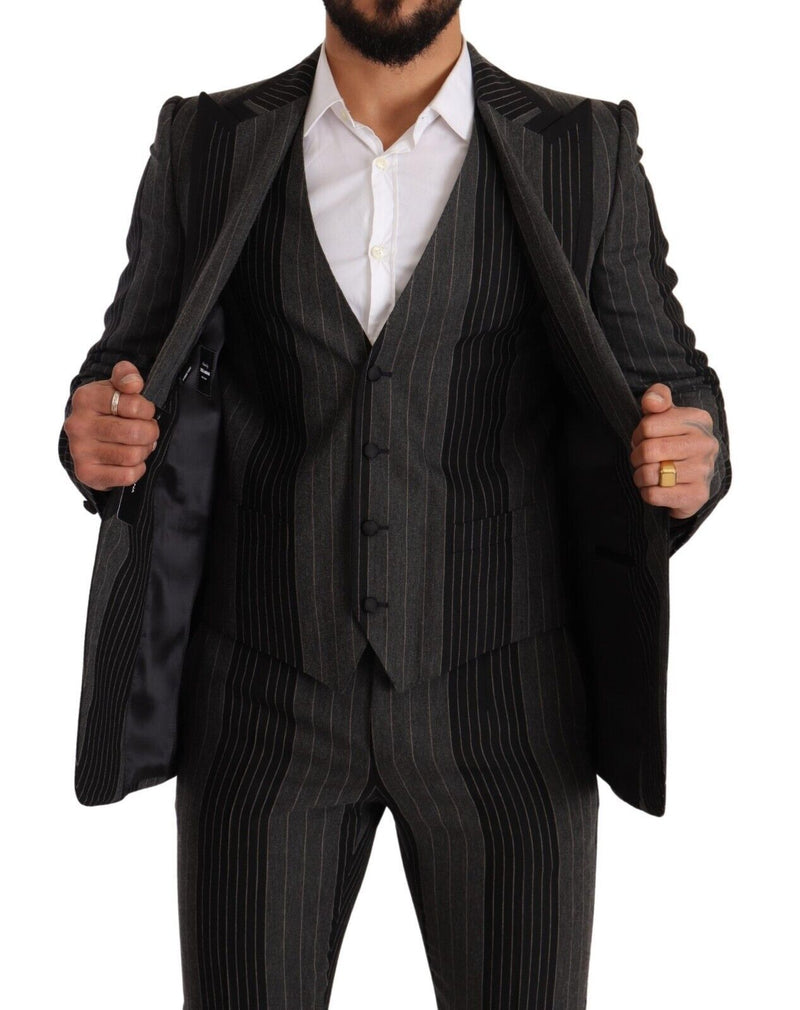 Black Gray Striped Slim Fit 3 Piece Suit